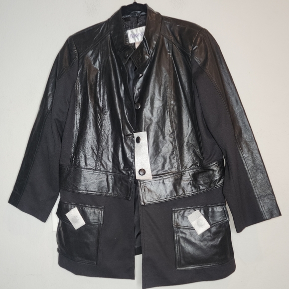 Roamans Genuine Leather Black Jacket Zip Off Hem Women's size 16W New - Picture 1 of 16